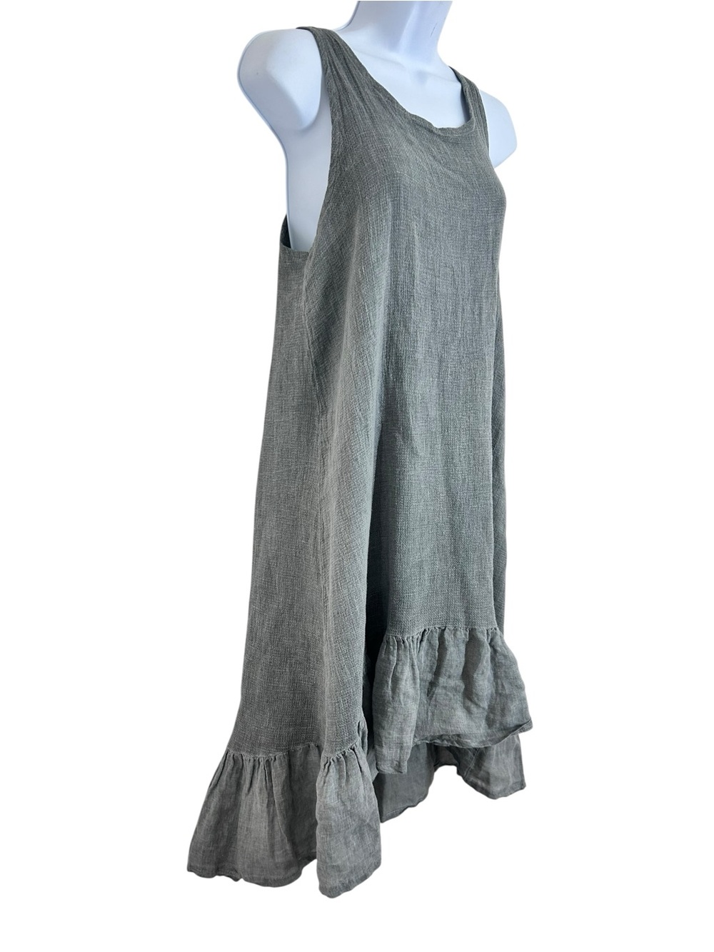 Tempo Paris 100% Linen Sleeveless Ruffled Hem Midi Dress M/L Gray Italy NWT - Picture 3 of 13